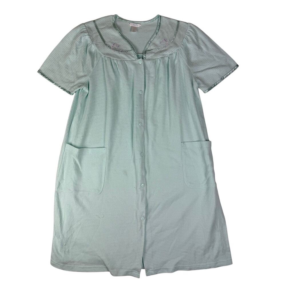ADonna Women's XL Light Green Short Sleeve Snap Robe